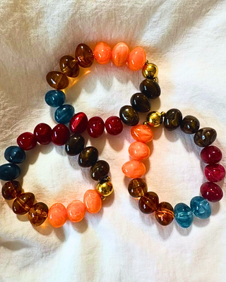 Chunky Oval Bead Multicolor & Gold Bracelet-W