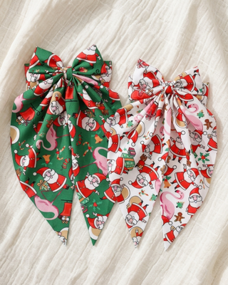 Christmas Santa & Flamingo Hair Bow Clips Set of 2-W