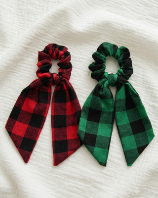 Fall & Christmas Plaid Hair Scrunchies Set of 2-W