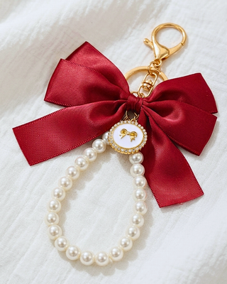 Bow Pearl Wristlet Keychain/Bag charm Lanyard Set of 2-W