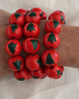 Christmas Tree Chunky Bead Wood Bracelet-W