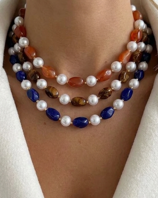 Pre-order Natural Pearl & Resin Strand Necklace-W