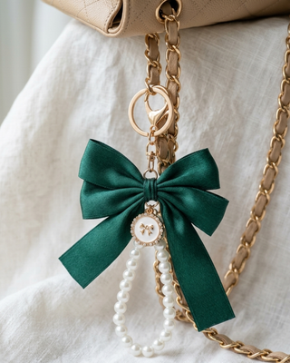 Bow Pearl Wristlet Keychain/Bag charm Lanyard Set of 2-W