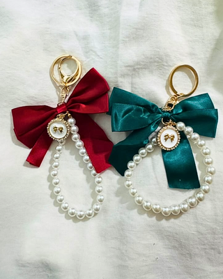 Bow Pearl Wristlet Keychain/Bag charm Lanyard Set of 2-W