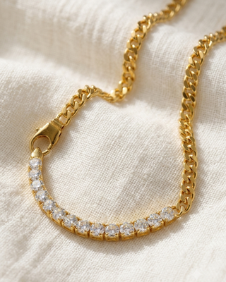 Zircon Cuban Link Chain Necklace Gold-W