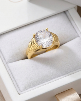 Big Zircon Gold Adjustable Cuff Ring-W
