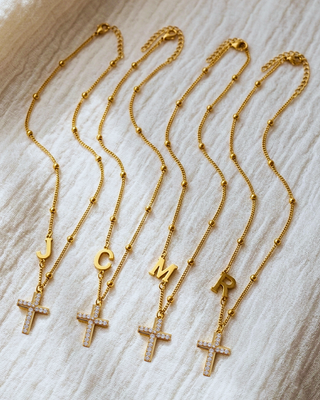 Pre-Order Faith 18K Gold Cross with Initial/Letter Necklace-W