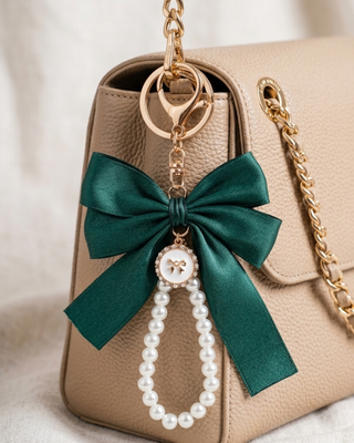 Bow Pearl Wristlet Keychain/Bag charm Lanyard Set of 2-W