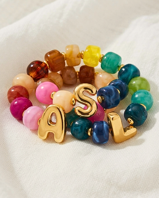 Multicolor Initial/Letter Chunky Beaded Bracelet-W