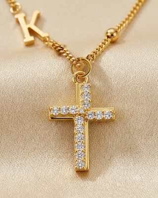 Pre-Order Faith 18K Gold Cross with Initial/Letter Necklace-W