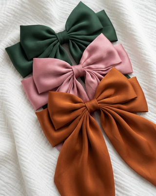 Fall Green, Peach & Amber Hair Bow Clips Set of 3-W