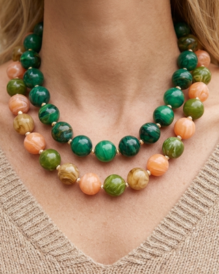 Fall Colorful Round Bead Choker Necklaces Marble Pattern-W