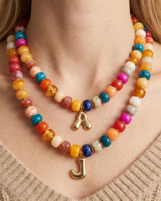 Pre-Order Fall Multicolor Chunky Bead Initial/Letter Necklace-W