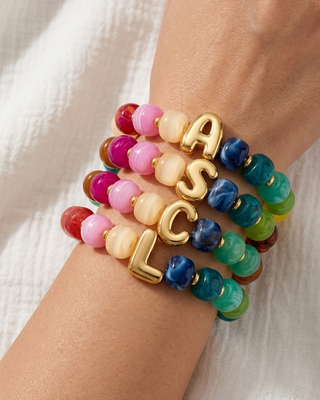 Multicolor Initial/Letter Chunky Beaded Bracelet-W