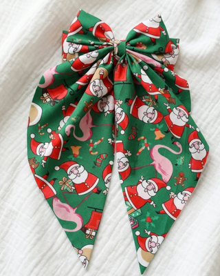 Christmas Santa & Flamingo Hair Bow Clips Set of 2-W