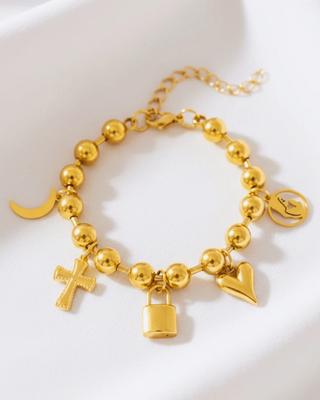 Big White Crystal & Charm Bead Bracelets-W