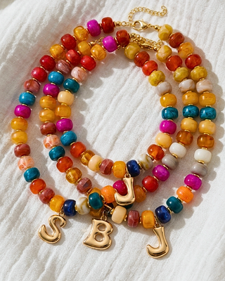 Fall Multicolor Chunky Bead Initial/Letter Necklace-W