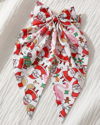 Christmas Santa & Flamingo Hair Bow Clips Set of 2-W