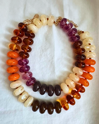 Fall Colorful Chunky Bead Necklaces Earthy Amber Tones-W