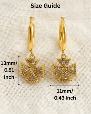 Zircon Flower Cut Gold Hoop Dangle Earring-W