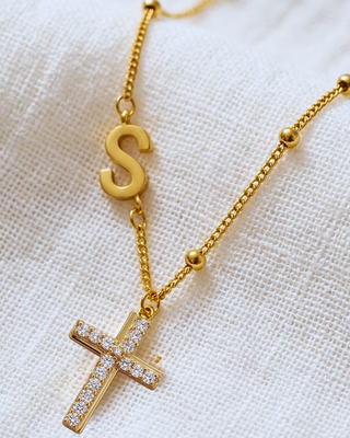 Pre-Order Faith 18K Gold Cross with Initial/Letter Necklace-W