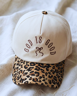 Faith Brown Bow God Is Good Leopard Print Cap-W