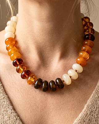 Fall Colorful Chunky Bead Necklaces Earthy Amber Tones-W