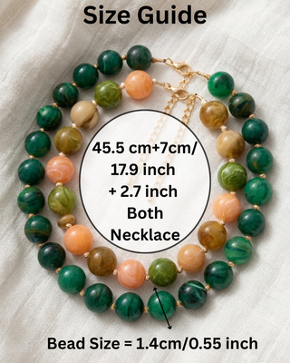 Fall Colorful Round Bead Choker Necklaces Marble Pattern-W