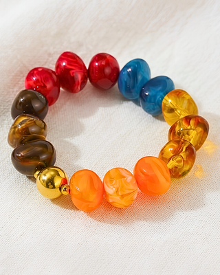 Chunky Oval Bead Multicolor & Gold Bracelet-W