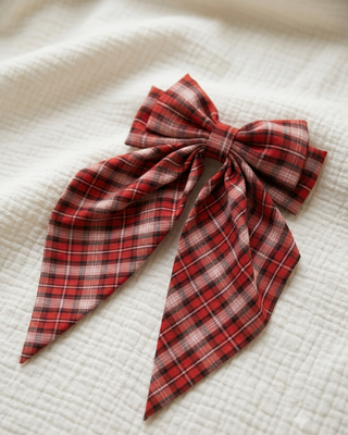 Fall Red Plaid Hair Bow Clips Set of 4-W