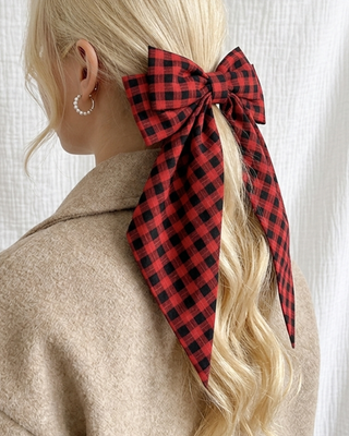 Fall Red Plaid Hair Bow Clips Set of 4-W