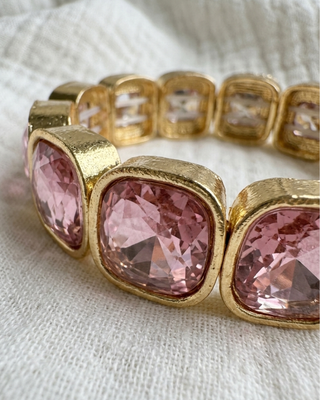 Pink Big Crystal & Faith Cross Charm Statement Bracelets-W