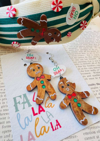 Christmas “Oh Snap!” Gingerbread Holiday Headband with Earring-W