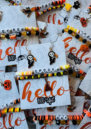 Halloween Spooky Beaded bracelet and Grim-Reaper Hoops set - W RTS