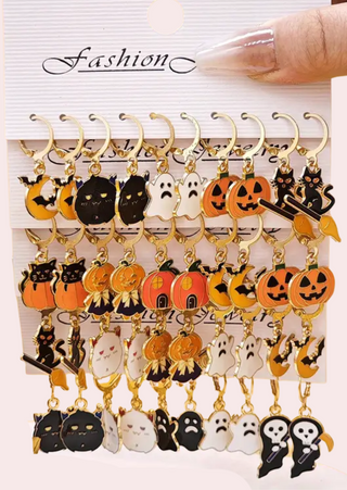 Halloween Hoop with Charm Earrings Assorted - W