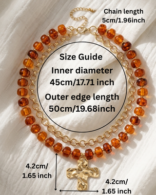 Pre-Order Amber-Tone Double Stack Necklace with a Cross- W