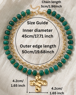 Pre-Order Green Double Stack Necklace with a Cross-W