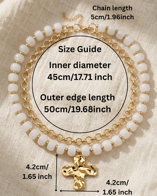 Pre-Order White Double Stack Necklace with a Cross-W