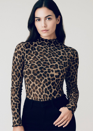 NEW ARRIVAL-Leopard Print Stand Collar Long Sleeve Women’s Top-W