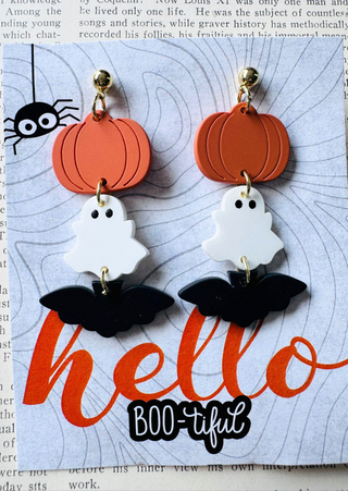 Halloween Pumpkin Ghost Bat Acrylic Drop Earrings - W