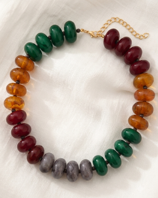 Fall Colorful Chunky Bead Necklaces Dark Green Tones-W