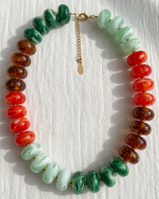 Fall Colorful Chunky Bead Necklaces Teal Fluorescent Tones-W