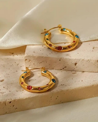 Gold-Plated Multi-Colored Hoop Earring-W