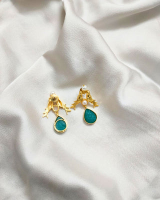 Gold-Dipped Semi Precious Stone Dropped Earring