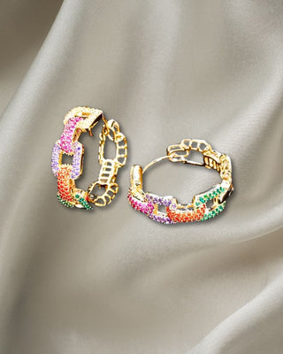 Multi-Colored Chain Design Hoop Earring-W