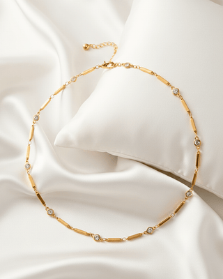 Pre-Order Zirconia Link Bar Gold Chain Necklace-W