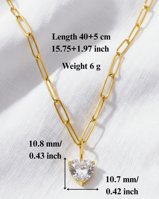 Zirconia Heart Pendant Paperclip Gold Necklace-W RTS
