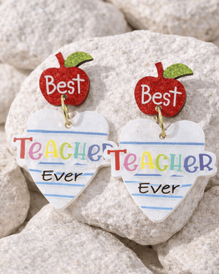 Teacher Apple Heart Acrylic Dangle Earring-W