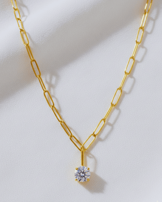 Zirconia Stone Gold Paperclip Necklace & Hoop Earring-W