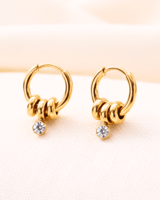 Zirconia Stone Gold Paperclip Necklace & Hoop Earring-W